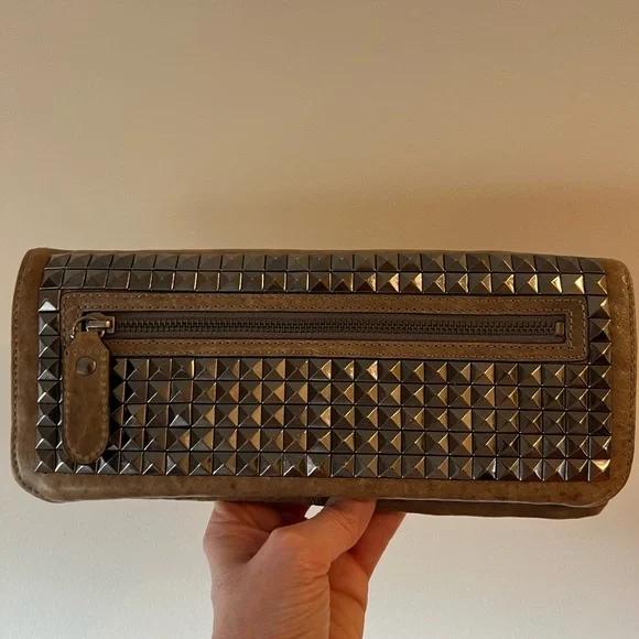 BCBGMaxAzria Taupe  Clutch with Gunmetal Studs - Picture 4 of 7
